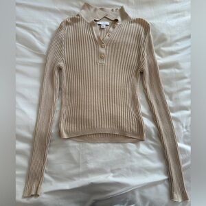 Topshop Ribbed Tan Cowl Neck Sweater